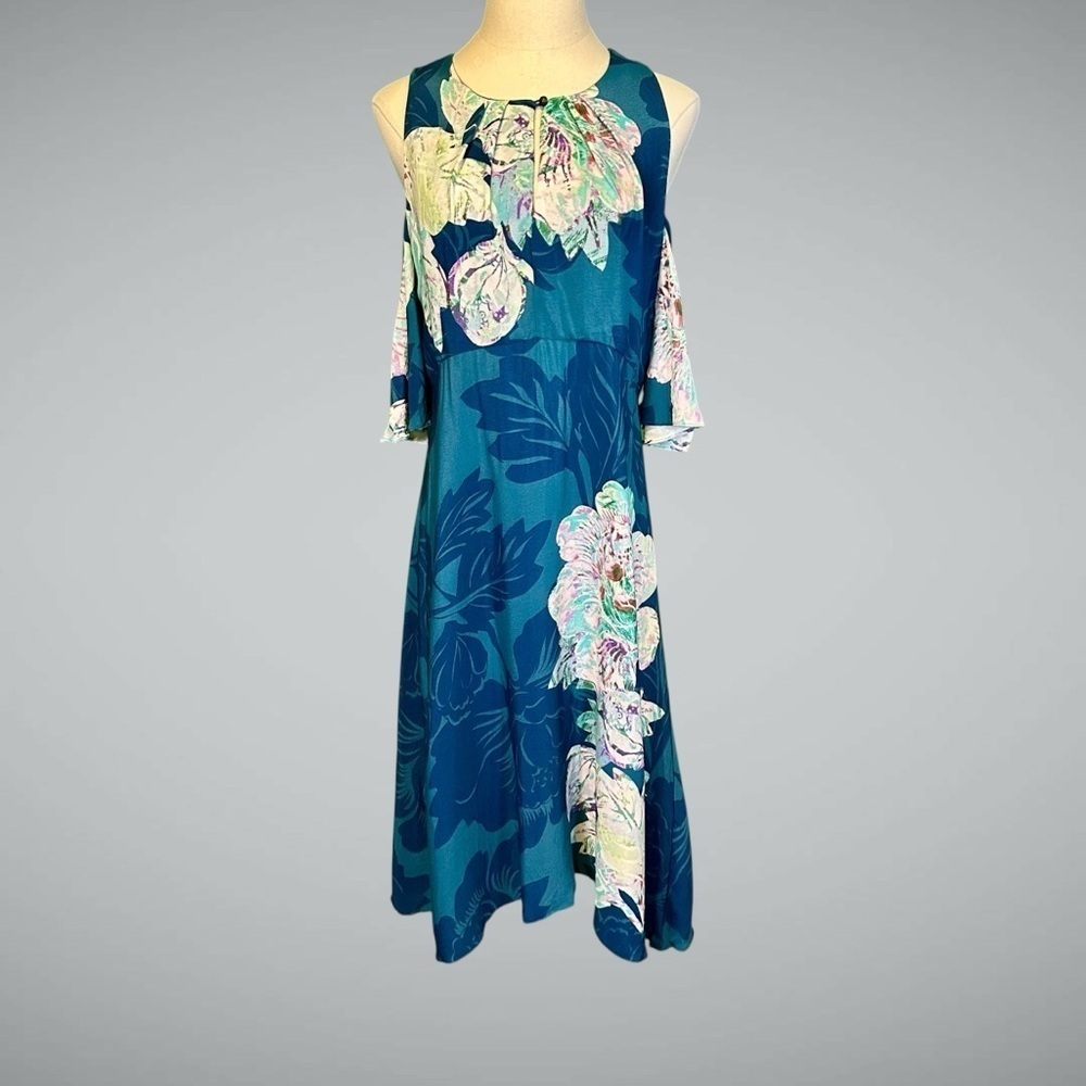 Maeve by Anthropologie ‘Elia’ Cold Shoulder Floral Print Dress in Turquoise 10 - Picture 4 of 16